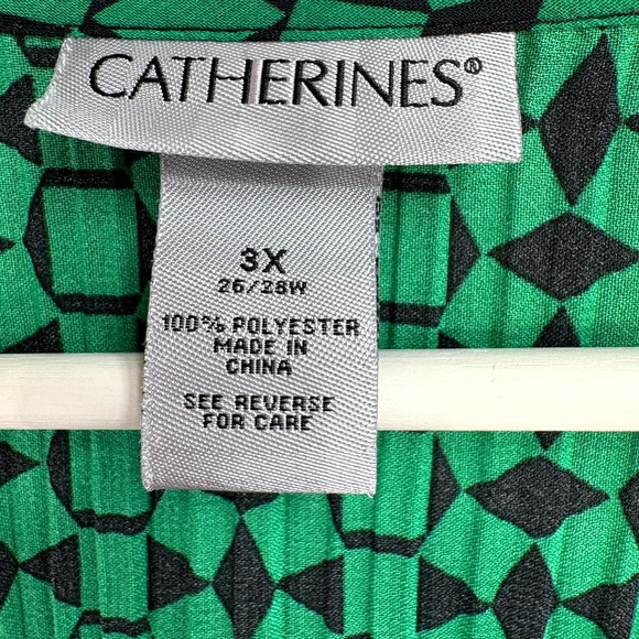 Catherines Tunic Top Womens 3X Green Black Geometric Beaded Sweetheart Neck - Picture 4 of 10